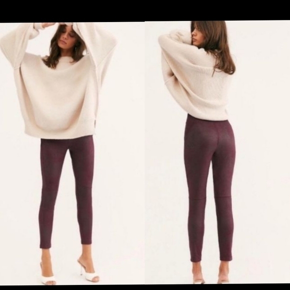 NEW $78 Free People Vegan Suede Legging in Wine Size M - Picture 1 of 11